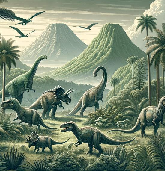 Papier peint dinosaure paysage réaliste vert