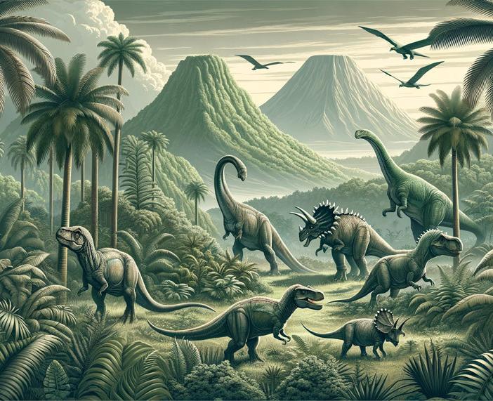 Papier peint dinosaure paysage réaliste vert