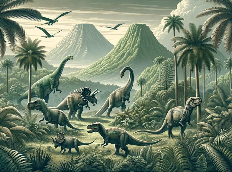 Papier peint dinosaure paysage réaliste vert