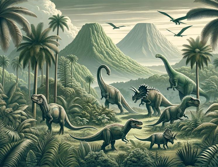 Papier peint dinosaure paysage réaliste vert