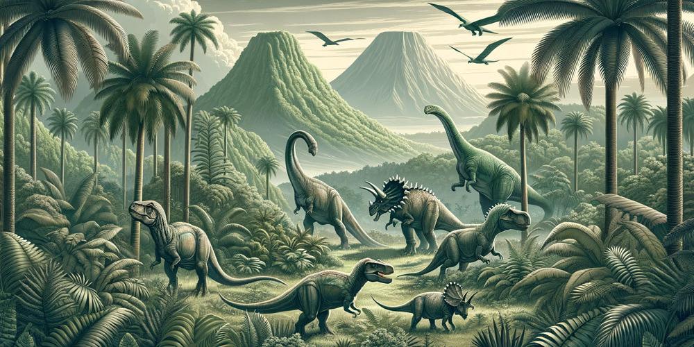 Papier peint dinosaure paysage réaliste vert