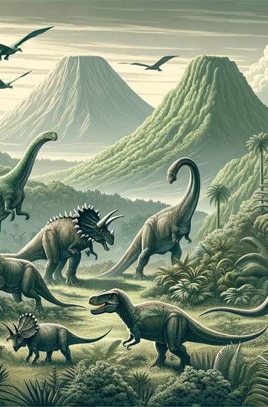 Papier peint dinosaure paysage réaliste vert
