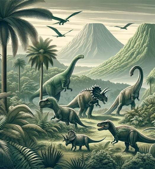 Papier peint dinosaure paysage réaliste vert