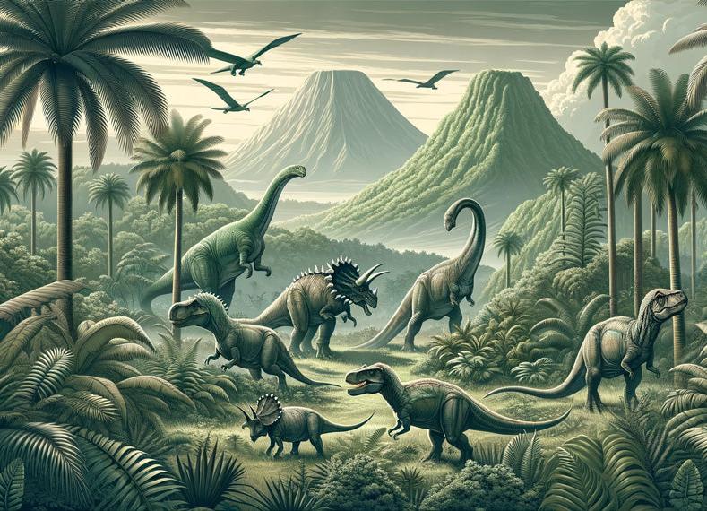 Papier peint dinosaure paysage réaliste vert