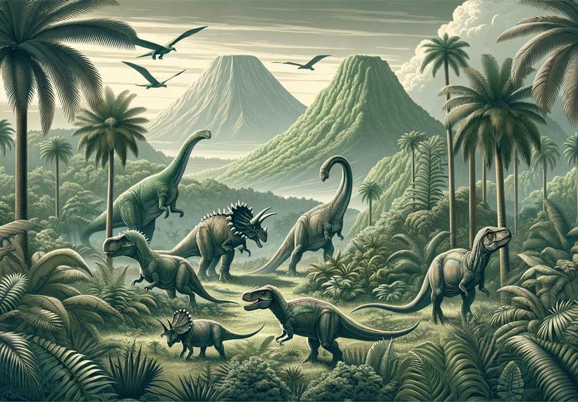Papier peint dinosaure paysage réaliste vert