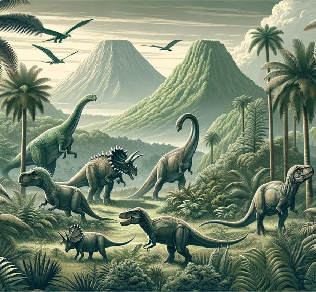 Papier peint dinosaure paysage réaliste vert