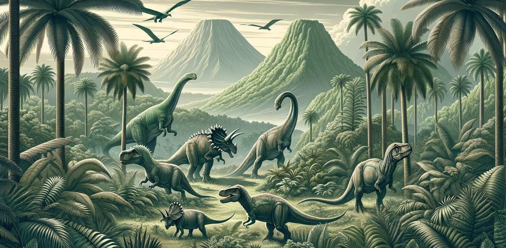 Papier peint dinosaure paysage réaliste vert