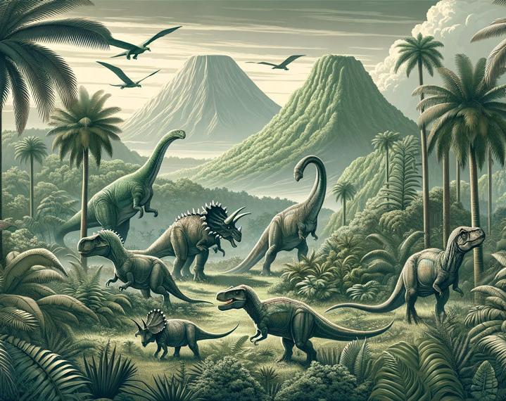 Papier peint dinosaure paysage réaliste vert