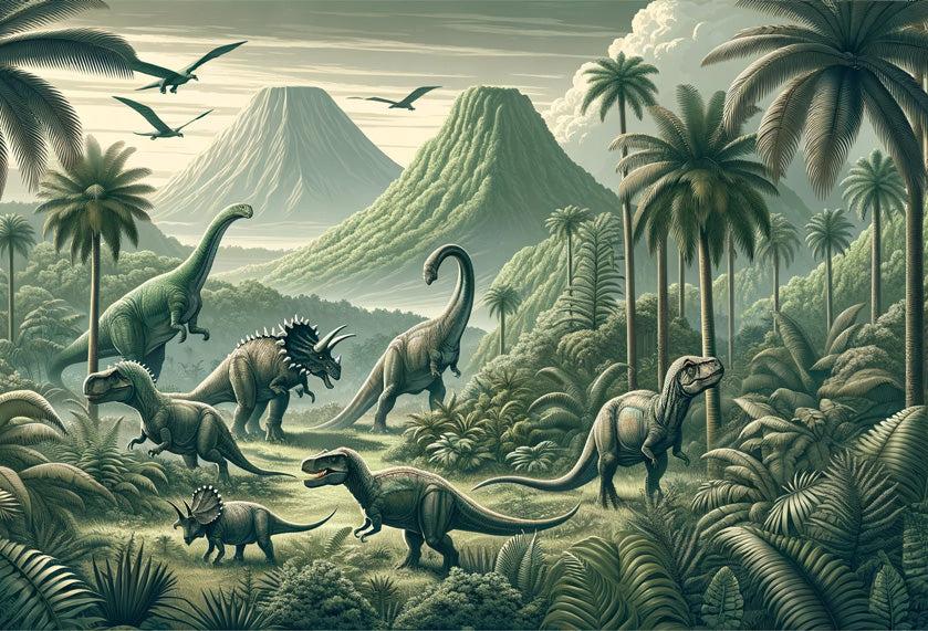 Papier peint dinosaure paysage réaliste vert