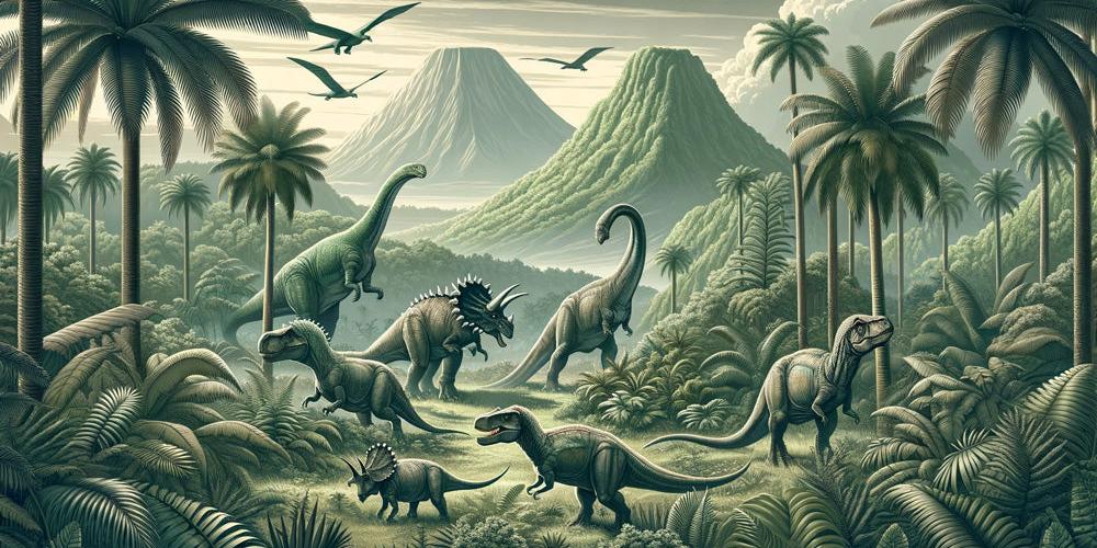 Papier peint dinosaure paysage réaliste vert