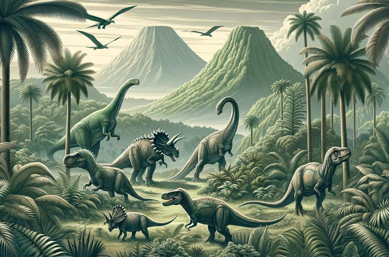 Papier peint dinosaure paysage réaliste vert