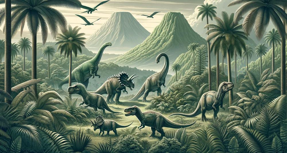 Papier peint dinosaure paysage réaliste vert