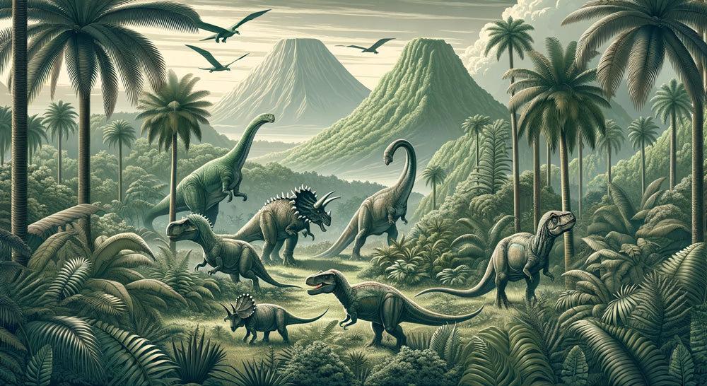 Papier peint dinosaure paysage réaliste vert