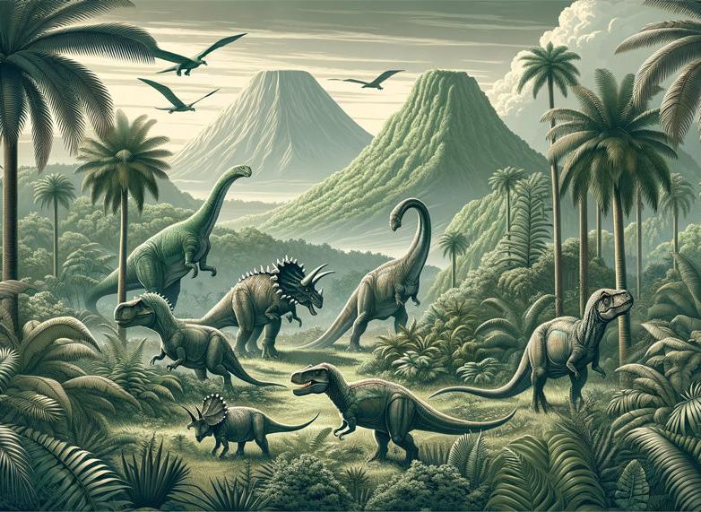 Papier peint dinosaure paysage réaliste vert