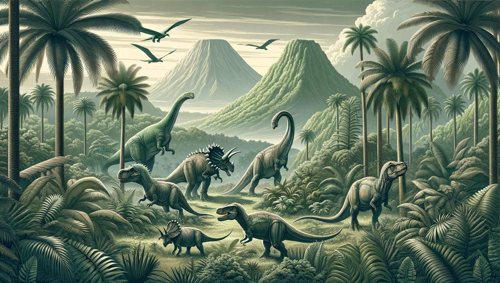 Papier peint dinosaure paysage réaliste vert