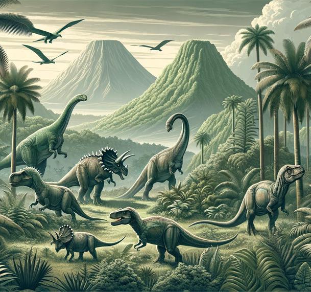Papier peint dinosaure paysage réaliste vert