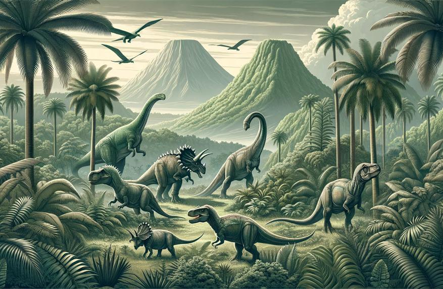 Papier peint dinosaure paysage réaliste vert