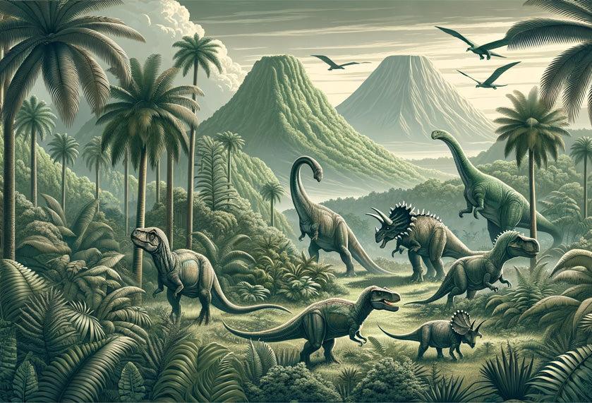 Papier peint dinosaure paysage réaliste vert