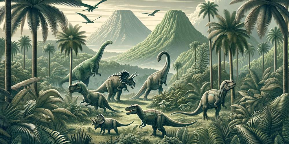 Papier peint dinosaure paysage réaliste vert