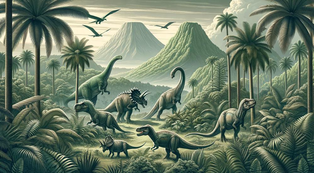 Papier peint dinosaure paysage réaliste vert