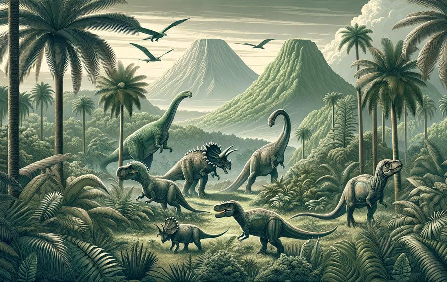 Papier peint dinosaure paysage réaliste vert