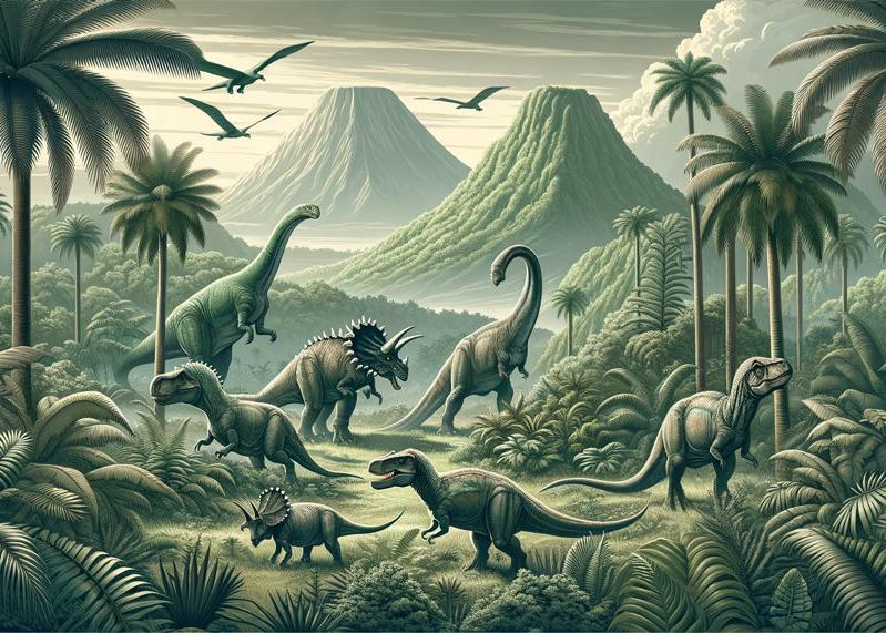 Papier peint dinosaure paysage réaliste vert