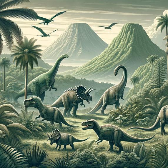 Papier peint dinosaure paysage réaliste vert