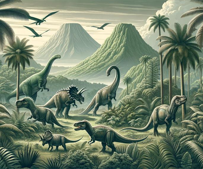 Papier peint dinosaure paysage réaliste vert