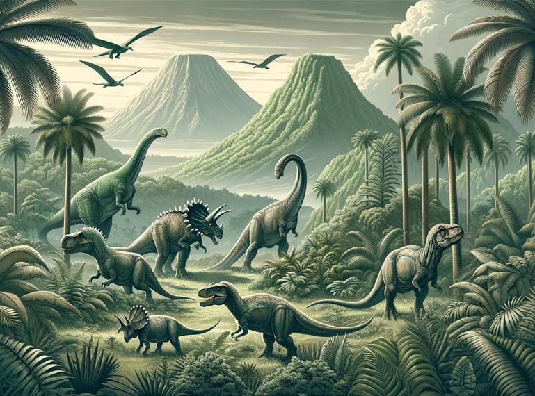 Papier peint dinosaure paysage réaliste vert