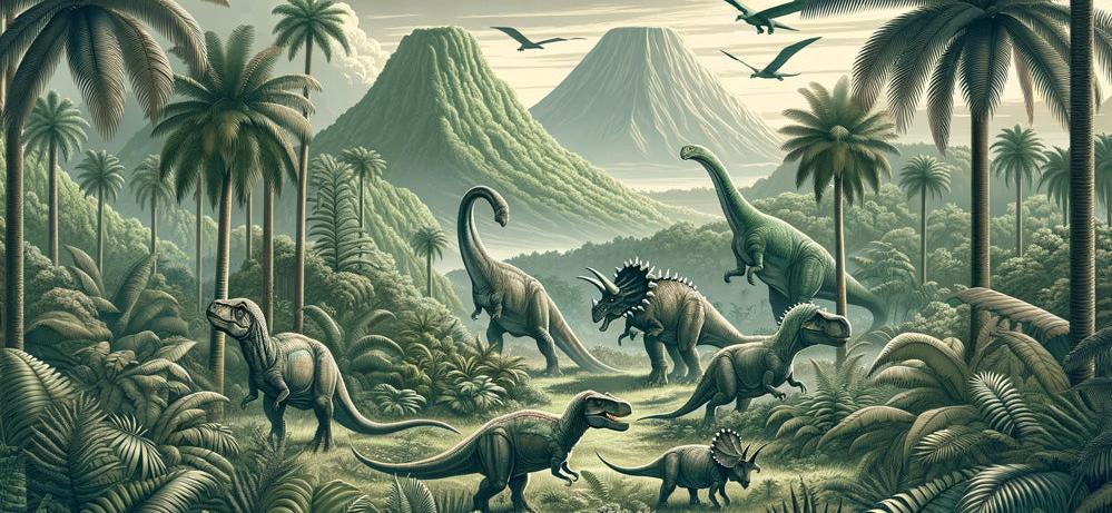 Papier peint dinosaure paysage réaliste vert