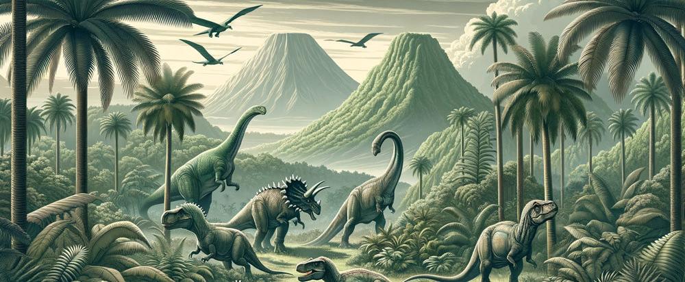 Papier peint dinosaure paysage réaliste vert