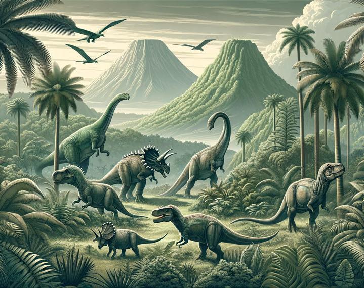 Papier peint dinosaure paysage réaliste vert