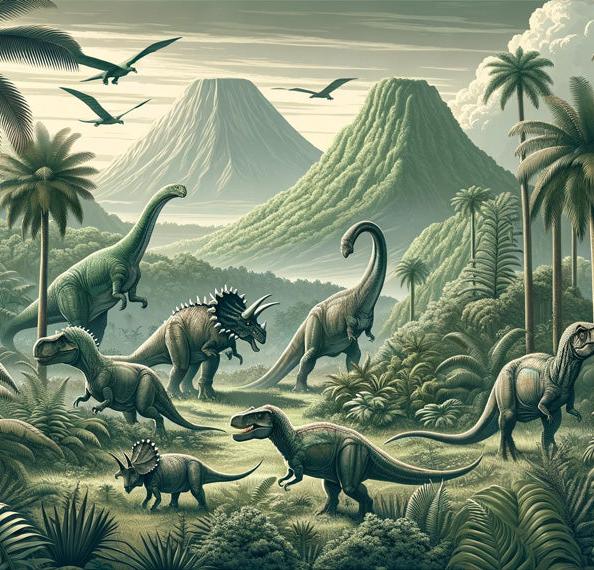 Papier peint dinosaure paysage réaliste vert