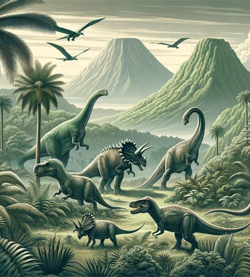 Papier peint dinosaure paysage réaliste vert