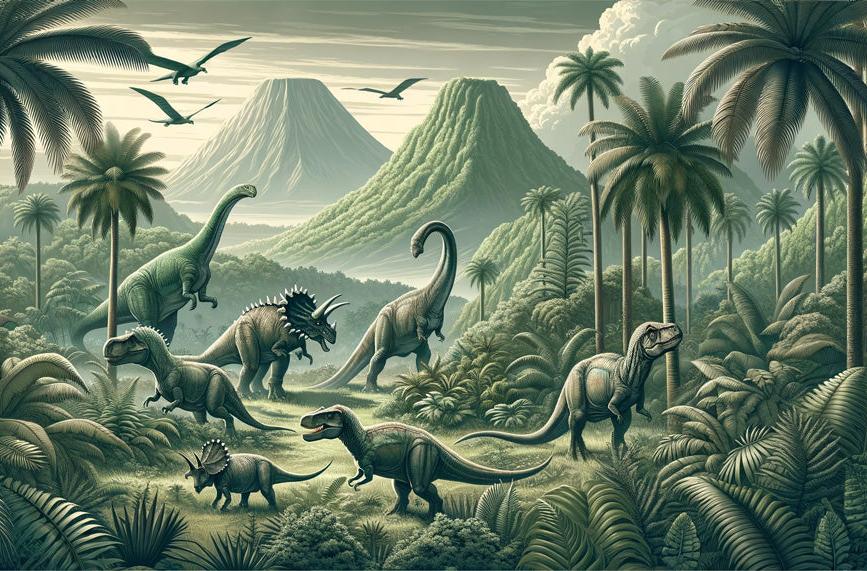 Papier peint dinosaure paysage réaliste vert
