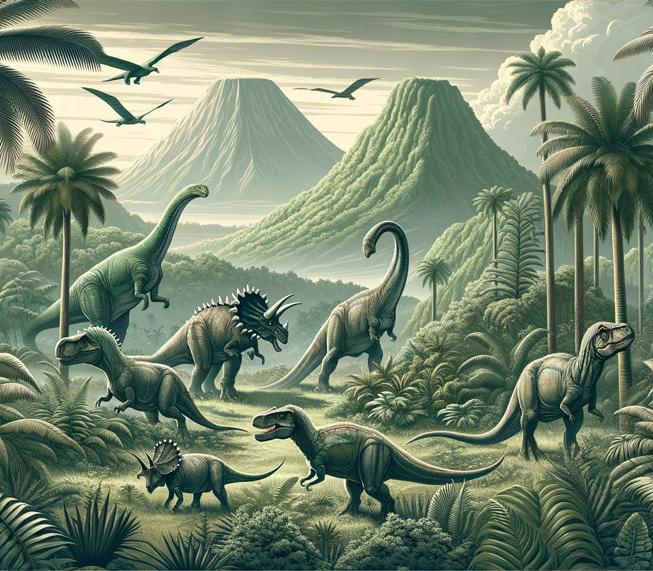 Papier peint dinosaure paysage réaliste vert