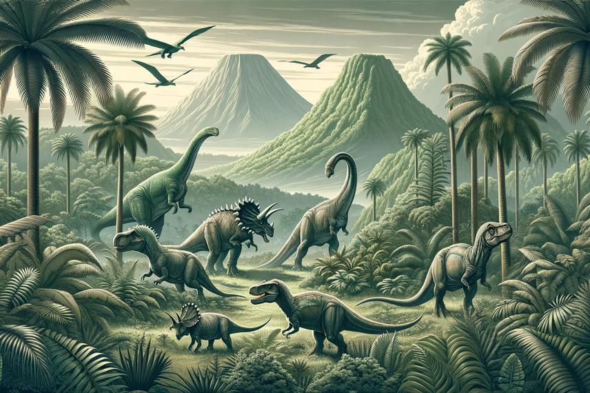 Papier peint dinosaure paysage réaliste vert