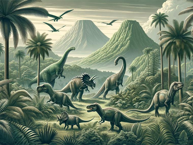Papier peint dinosaure paysage réaliste vert