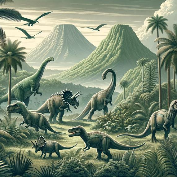 Papier peint dinosaure paysage réaliste vert