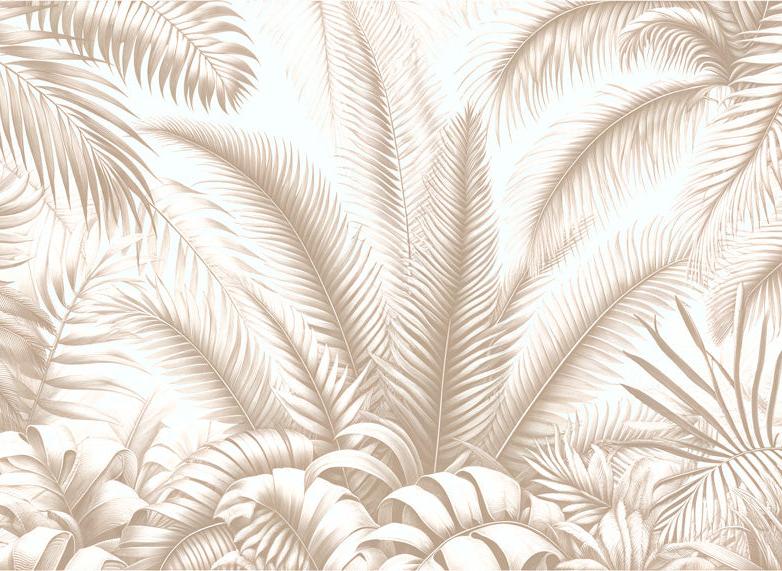 Papier peint feuillage beige jungle de feuilles