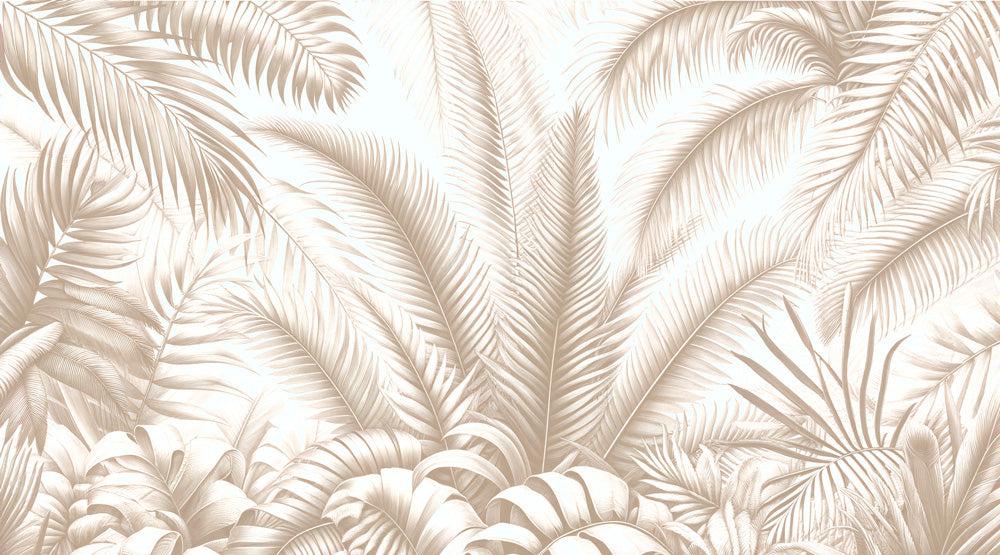 Papier peint feuillage beige jungle de feuilles