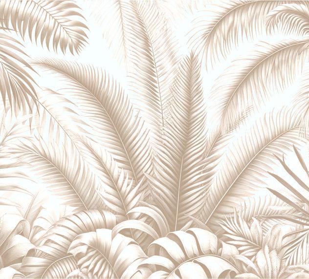 Papier peint feuillage beige jungle de feuilles