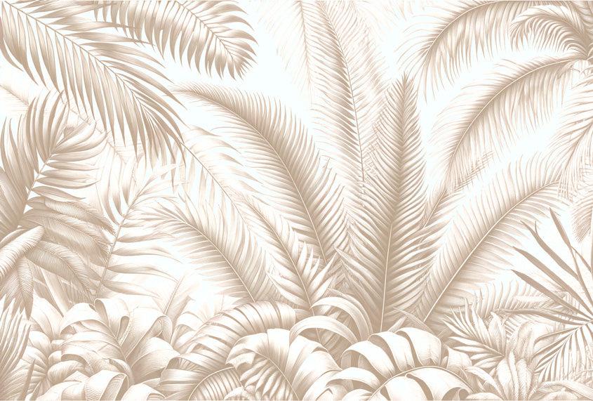 Papier peint feuillage beige jungle de feuilles
