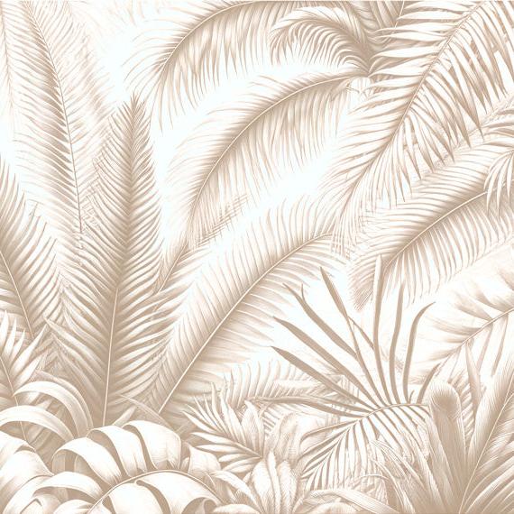 Papier peint feuillage beige jungle de feuilles