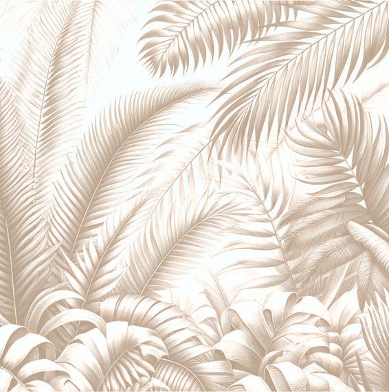 Papier peint feuillage beige jungle de feuilles