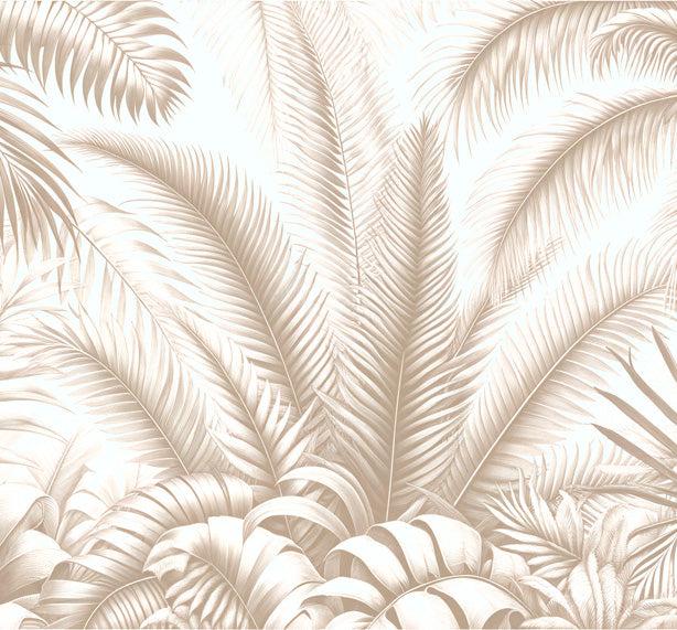 Papier peint feuillage beige jungle de feuilles