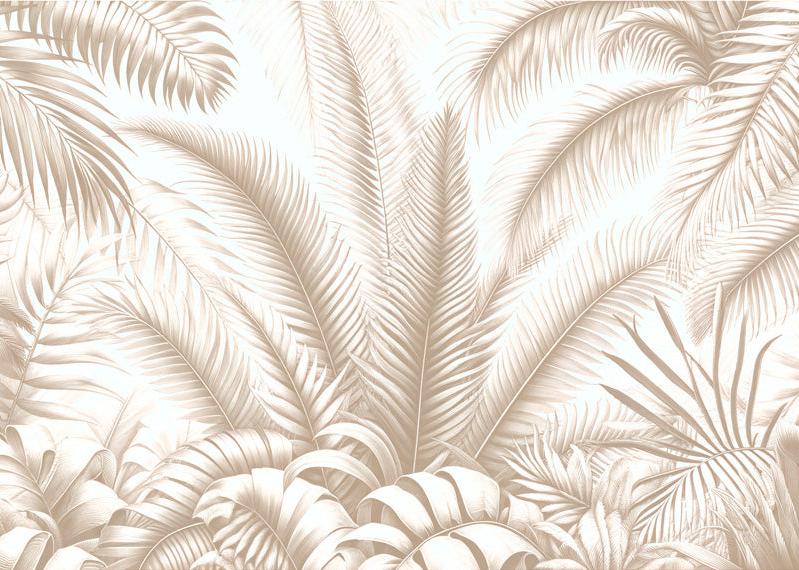 Papier peint feuillage beige jungle de feuilles