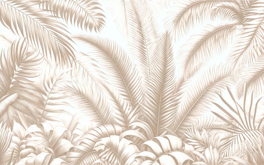 Papier peint feuillage beige jungle de feuilles