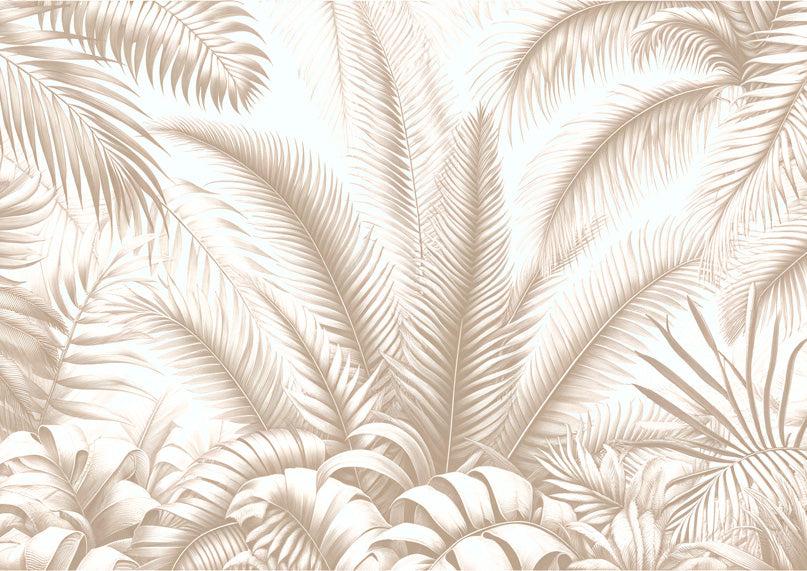 Papier peint feuillage beige jungle de feuilles