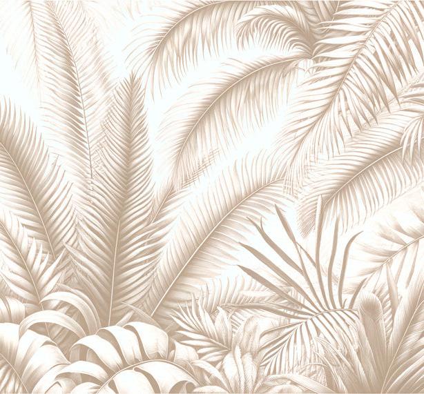 Papier peint feuillage beige jungle de feuilles